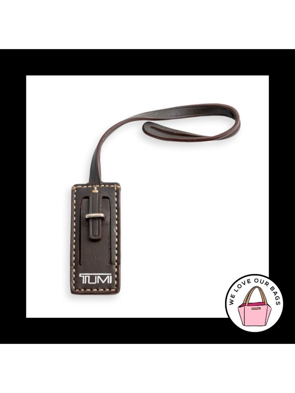 TUMI Luggage ID Hang Tag Brown Leather Loop Strap Bag Charm Keychain Key Fob